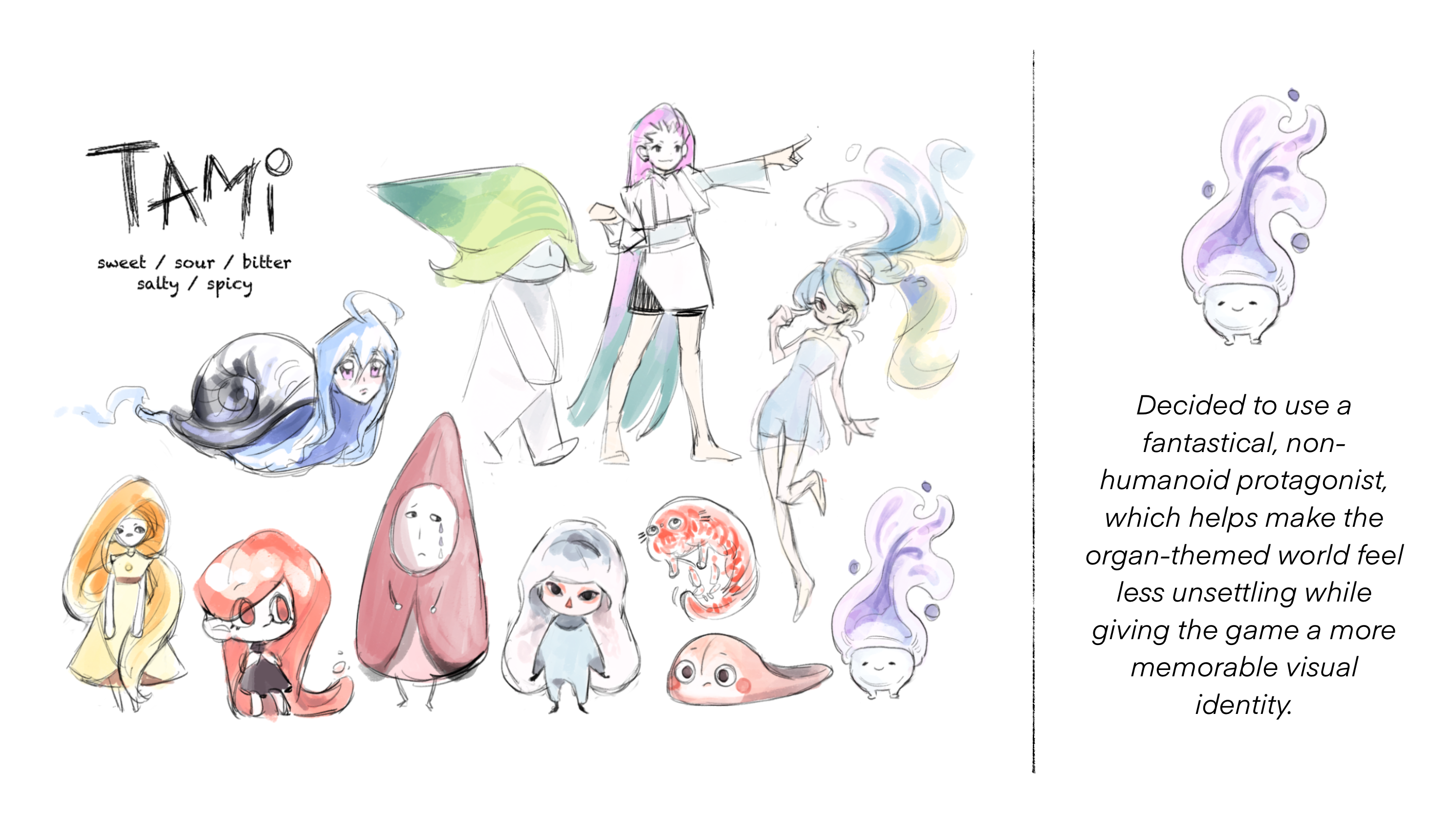 Early sketch of Tami exploring silhouette and personality