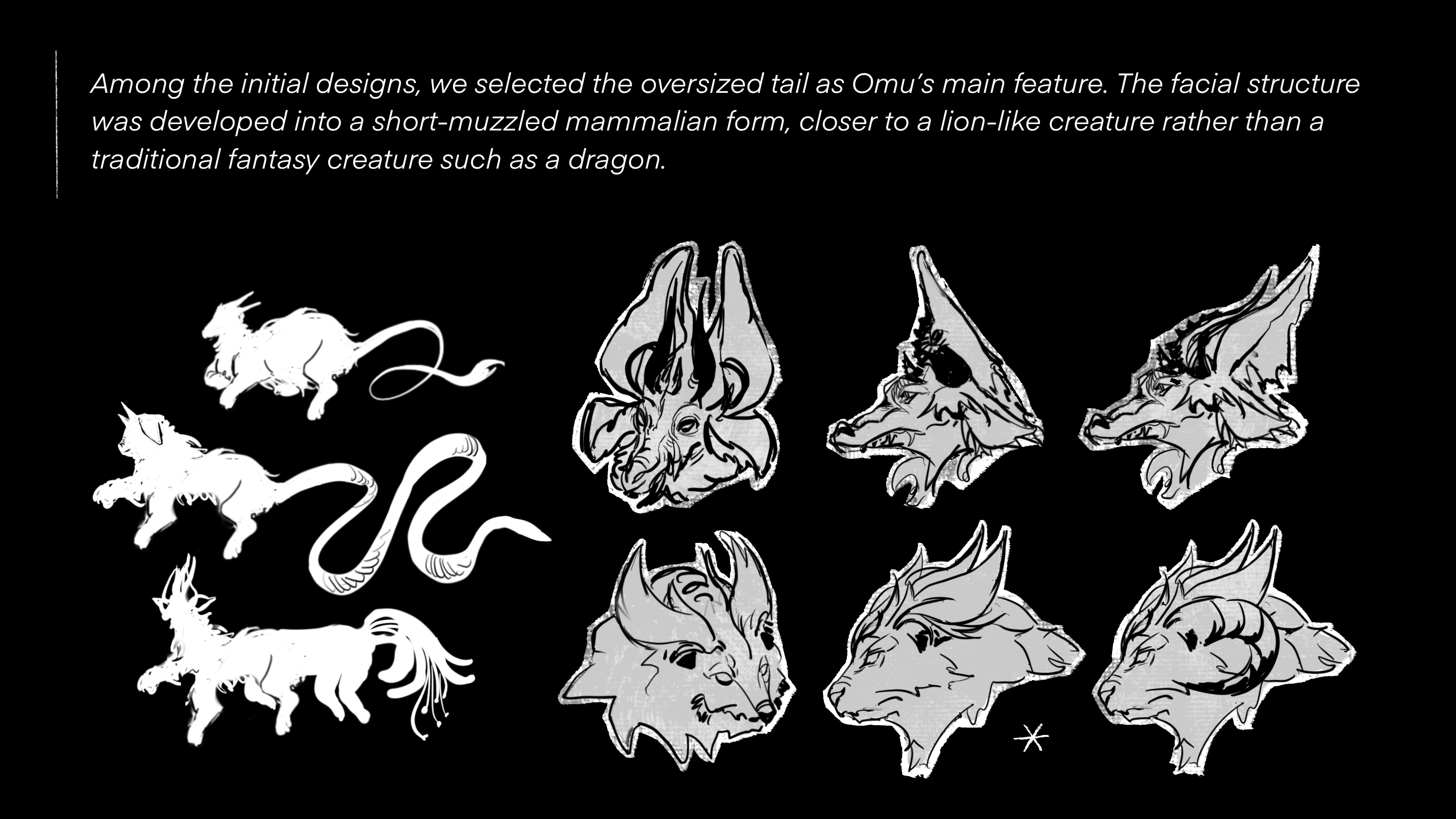 Early sketch exploring Omu's silhouette through land, sea, and sky qualities
