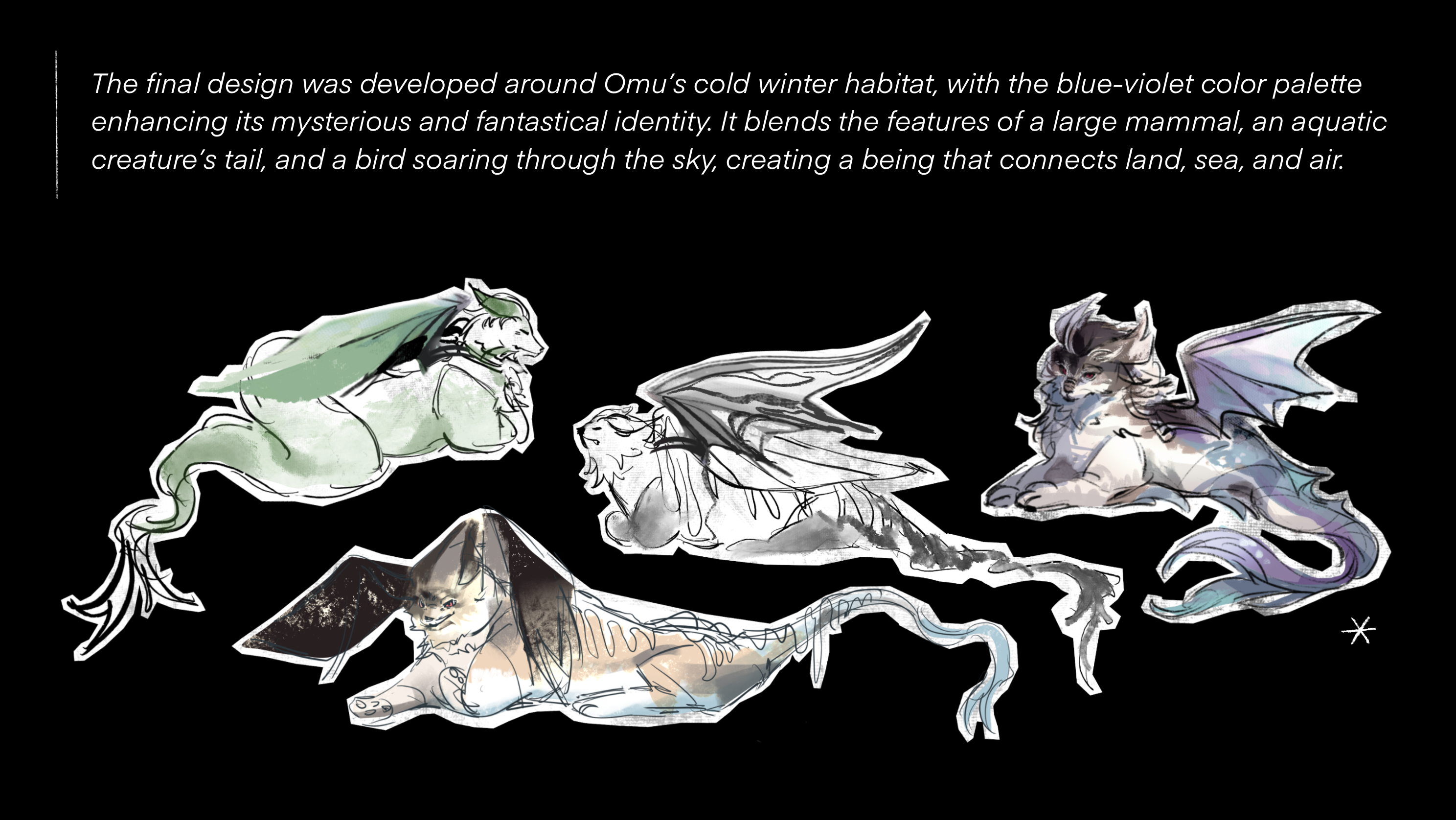First pass of Omu's design, refining proportions and gestures of connection