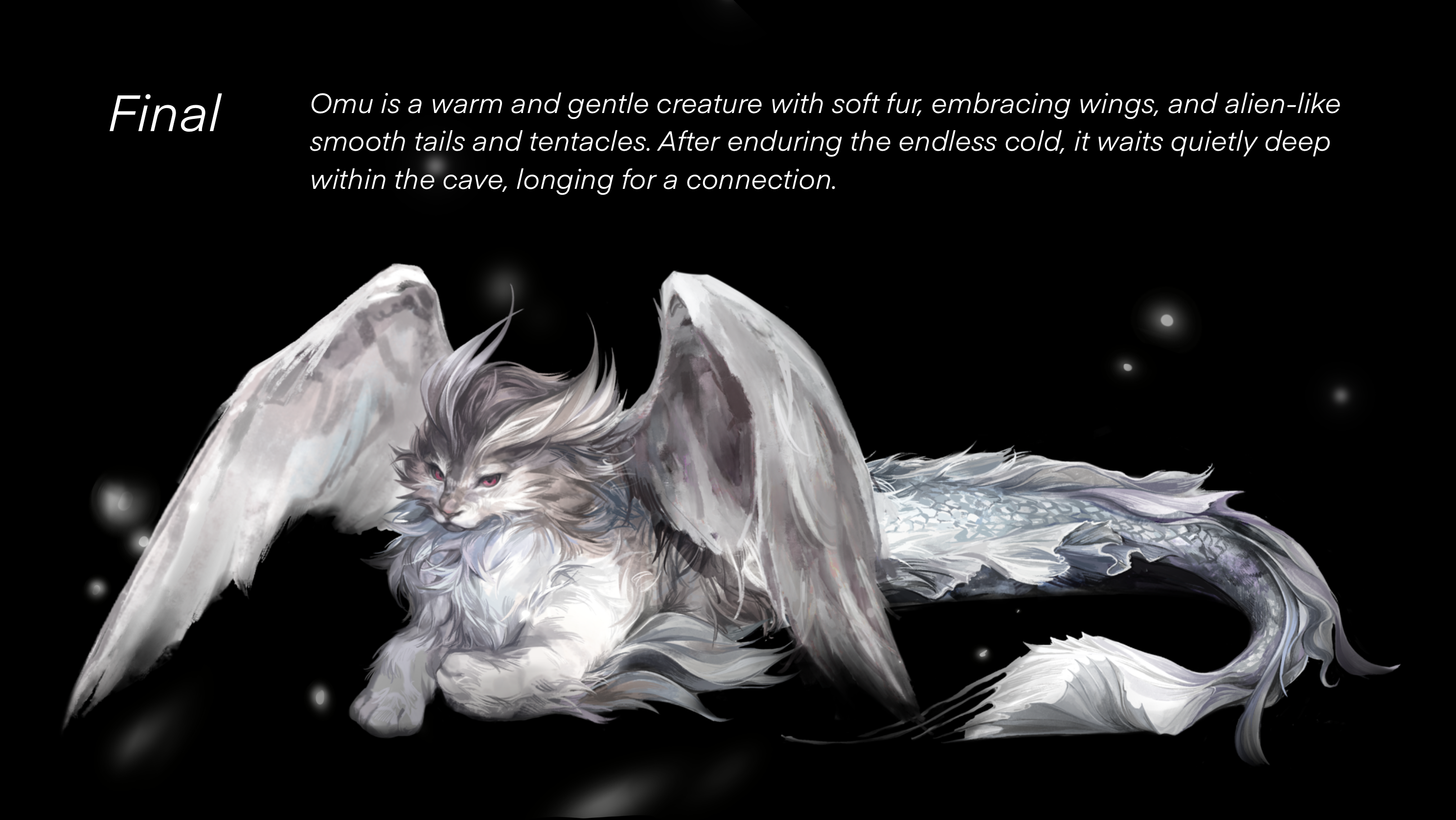 Final design of Omu uniting creature, players, and environmental energy