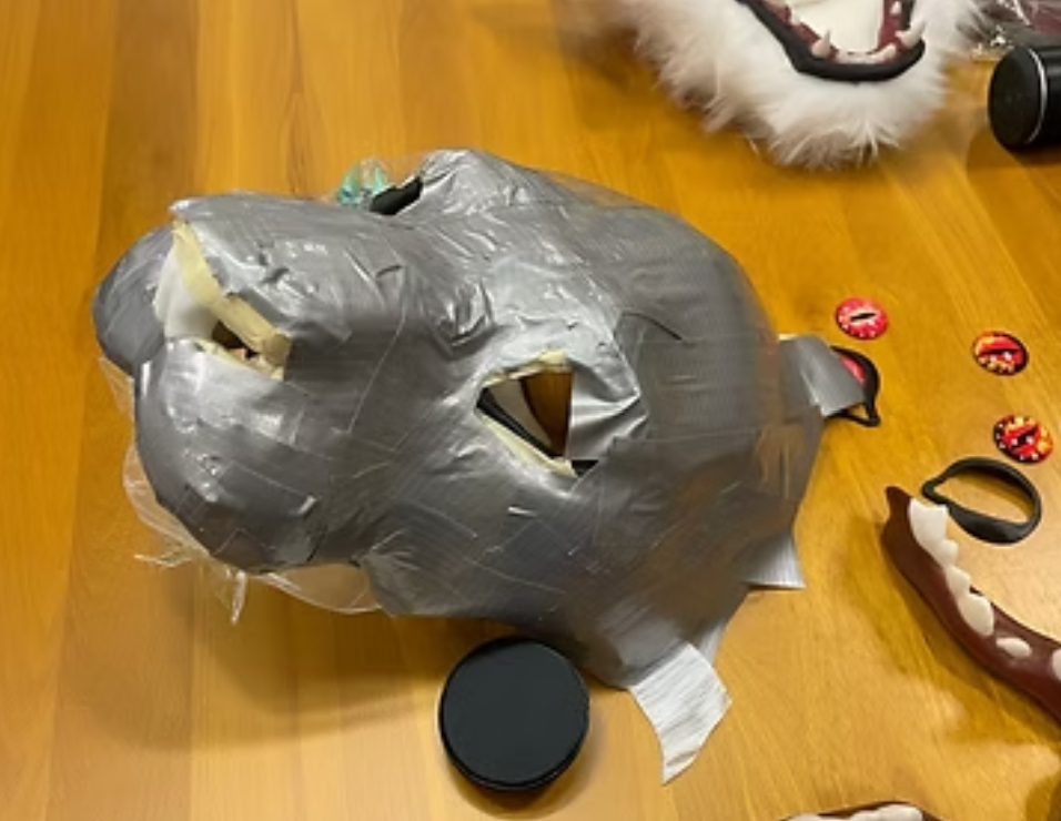 Early taped maquette testing Omu's face structure