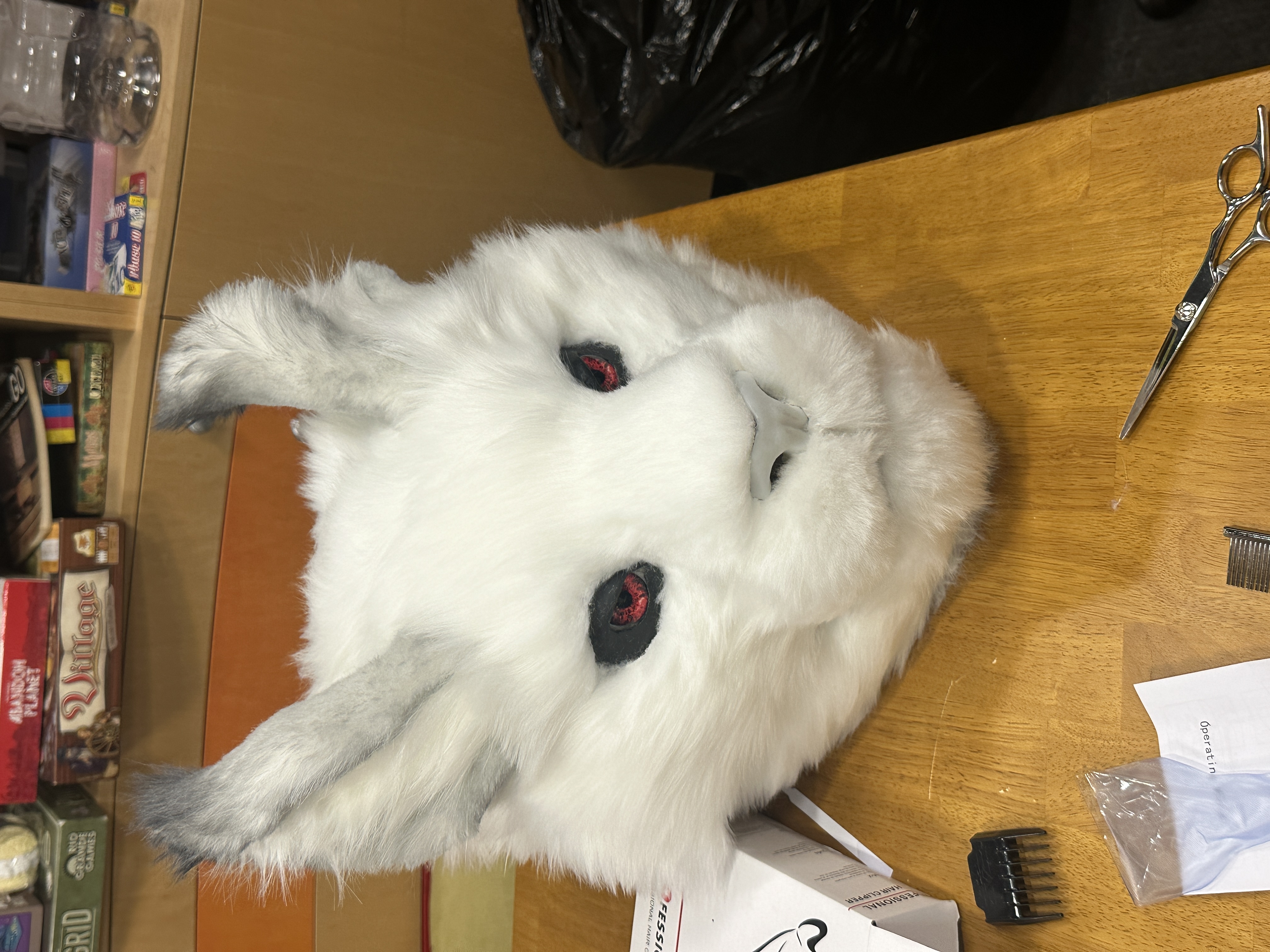 Omu's fur-covered head during fabrication