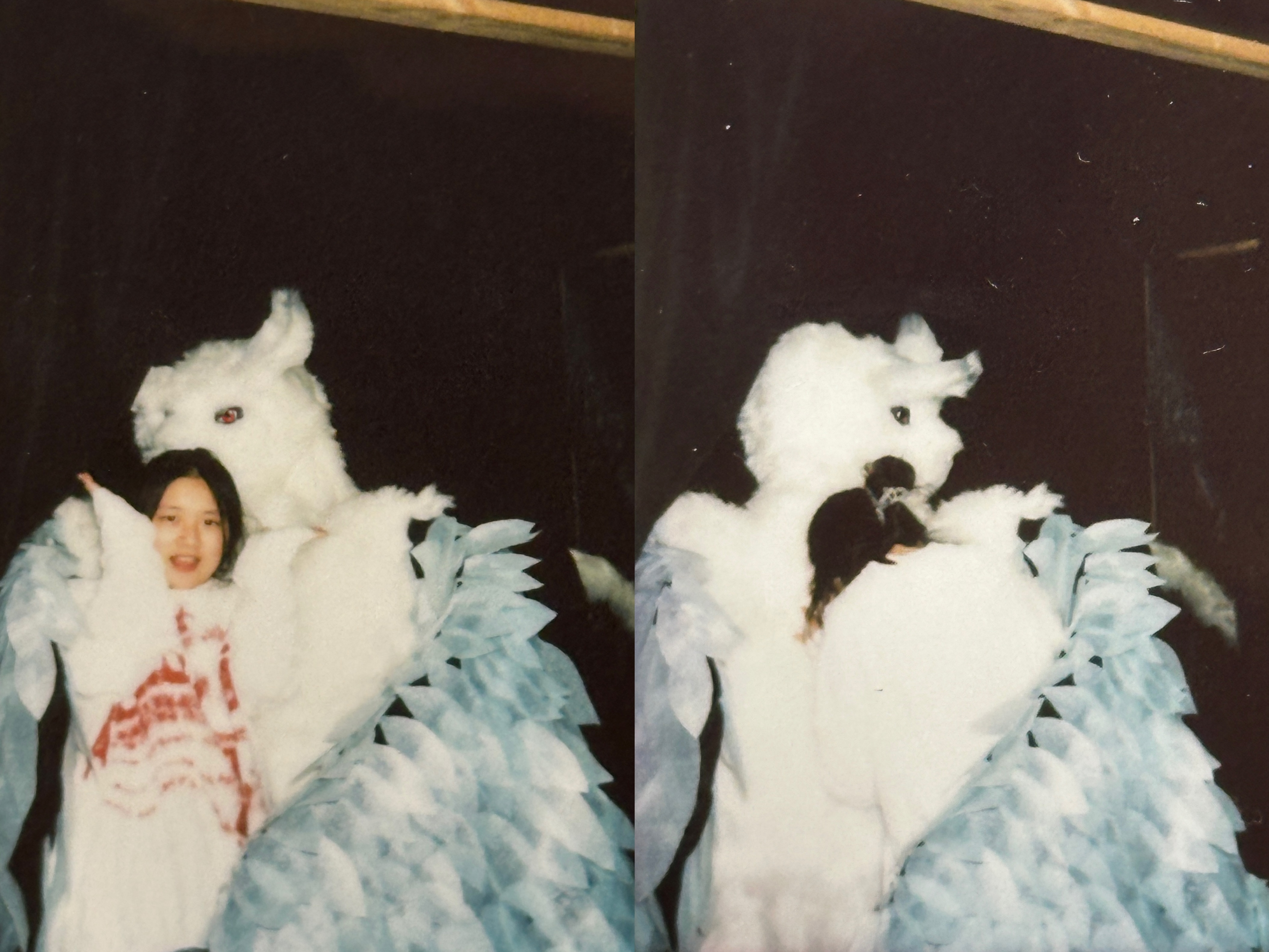 Rowena posing beside Omu in two candid photographs